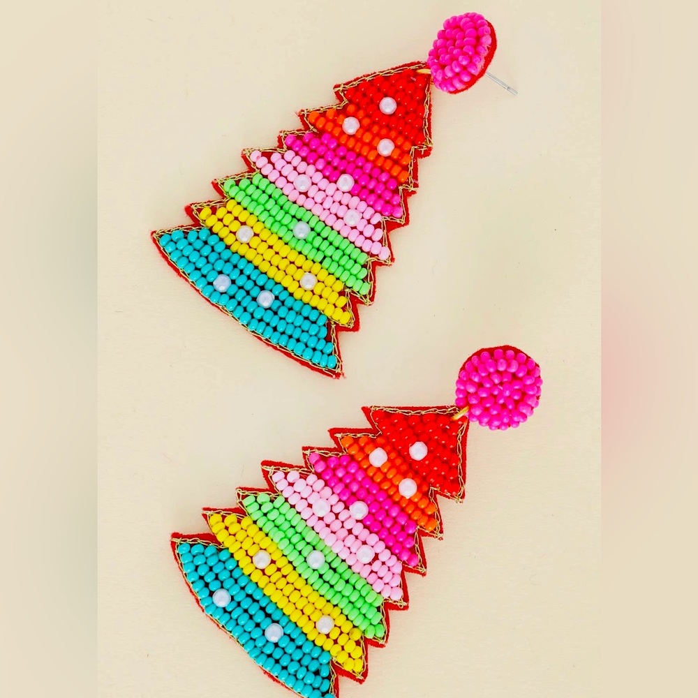 Rainbow Christmas Tree Beaded Earring